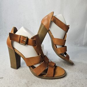 REPORT Sz 6.5 Brown Stacked Heel Gladiator Sandals "Rebecca" Chunk